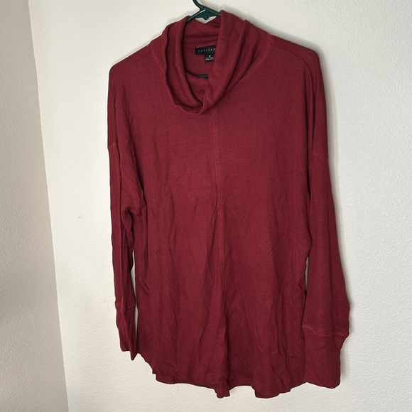 Sanctuary Women's Burgundy Long Sleeve Cowl Neck Waffle Knit Tunic Size 1X - Picture 2 of 8